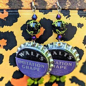 Purple & Green Vintage Bottle Cap Earrings